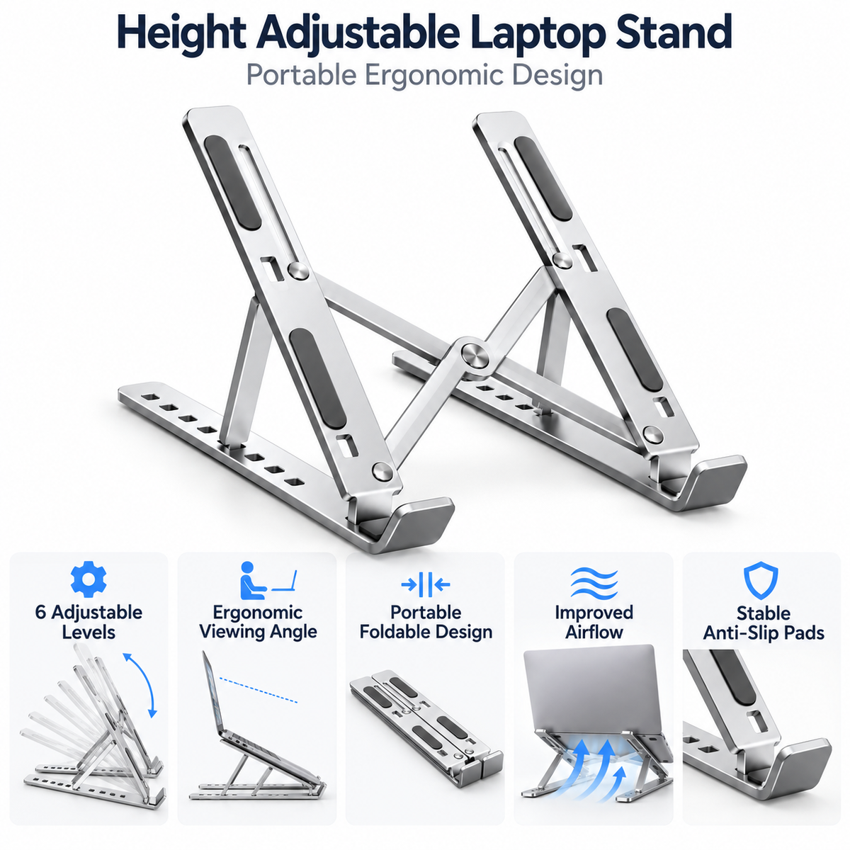 Soporte Portátil Ajustable en Altura, Plegable y Ergonómico