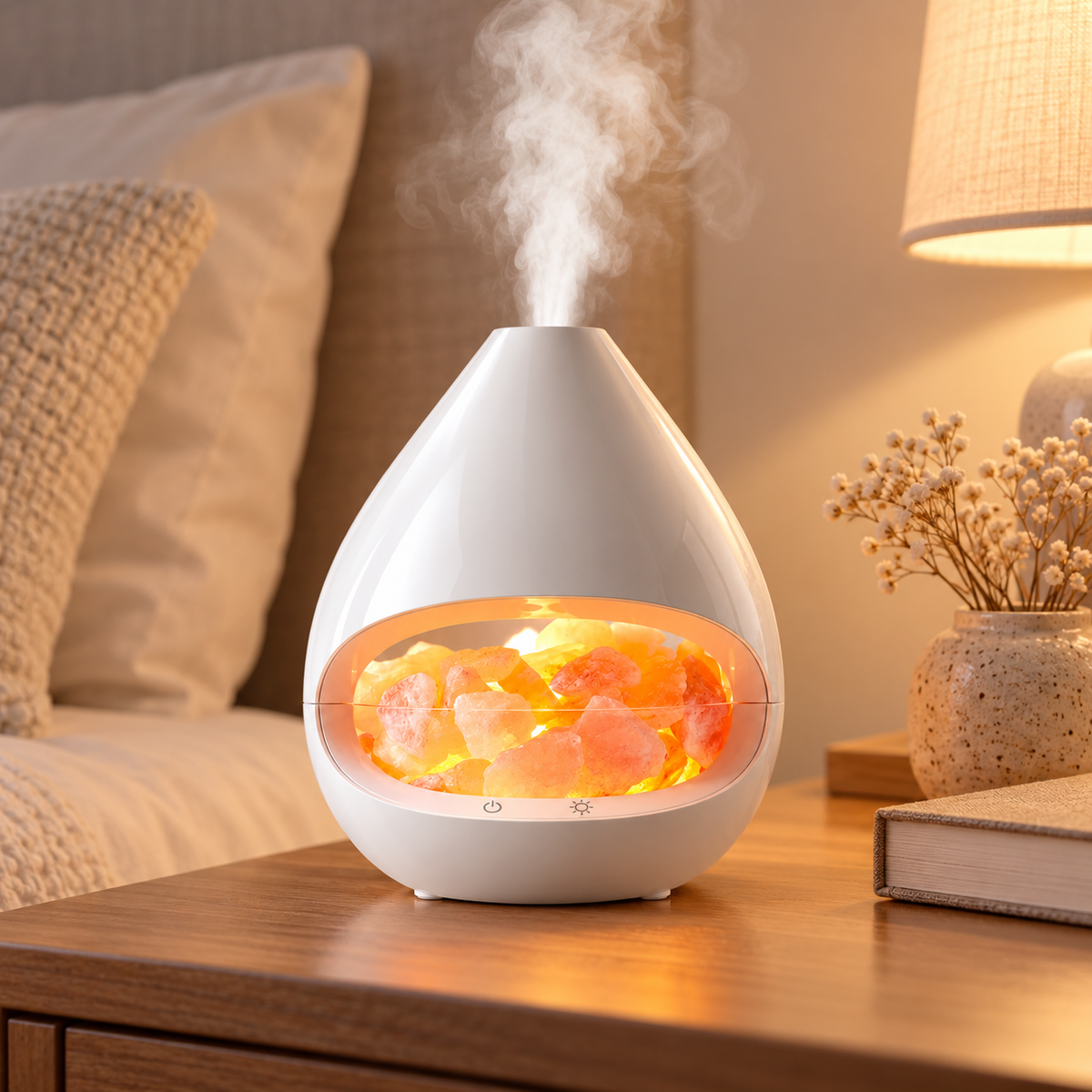 Lámpara de Sal del Himalaya y Difusor de Aromas, Luz Cálida