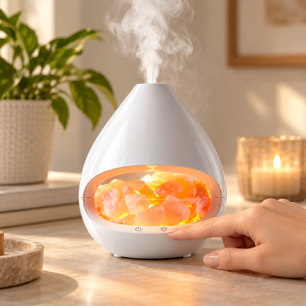 Lámpara de Sal del Himalaya y Difusor de Aromas, Luz Cálida