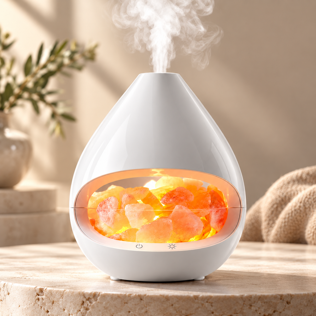 Lámpara de Sal del Himalaya y Difusor de Aromas, Luz Cálida