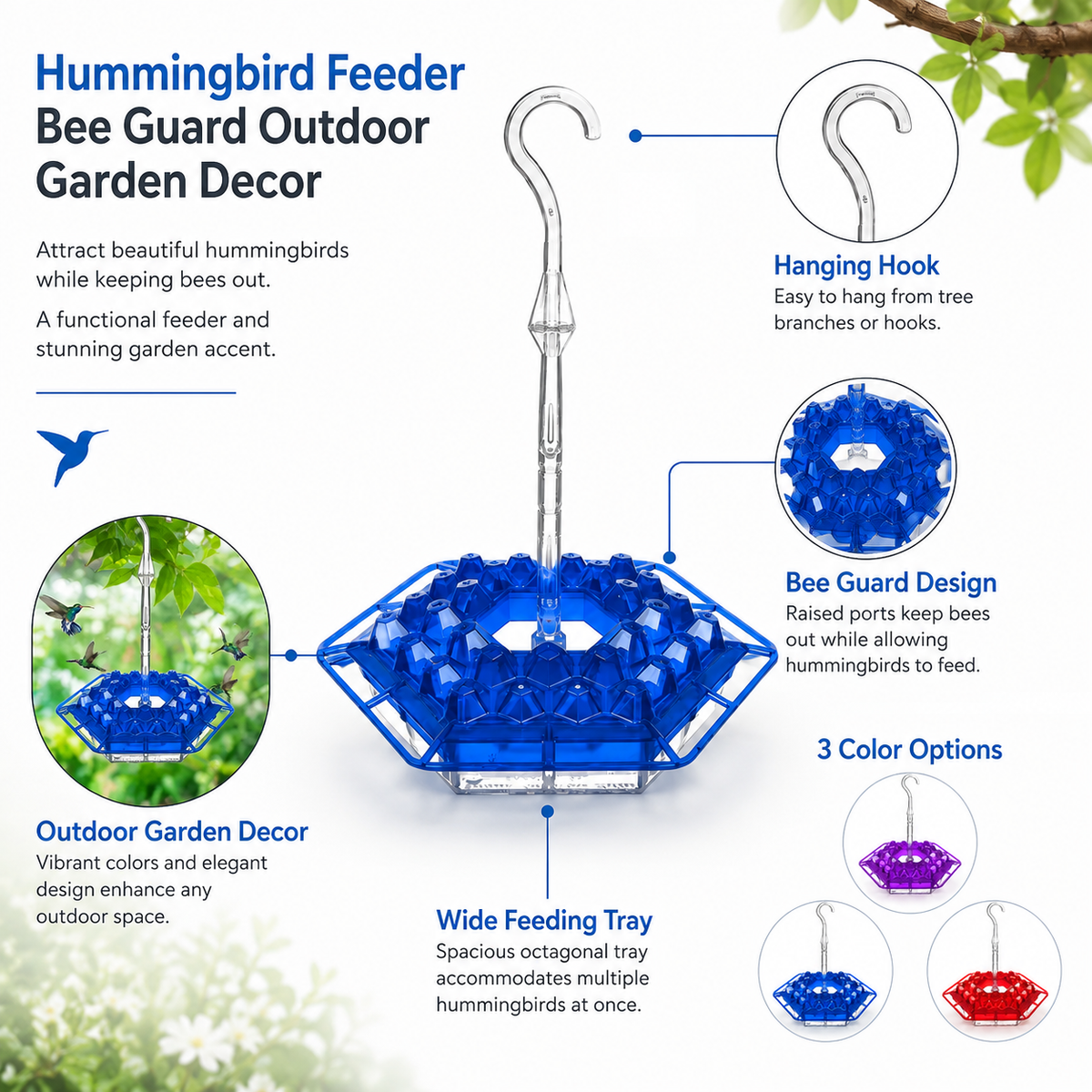 Comedero para Colibríes con Protector Antiabejas de Jardín