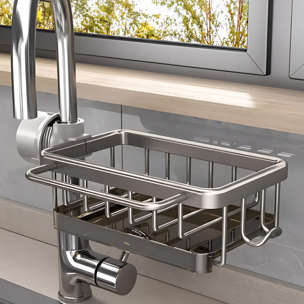 Organizador de Fregadero de Aluminio con Drenaje Rápido