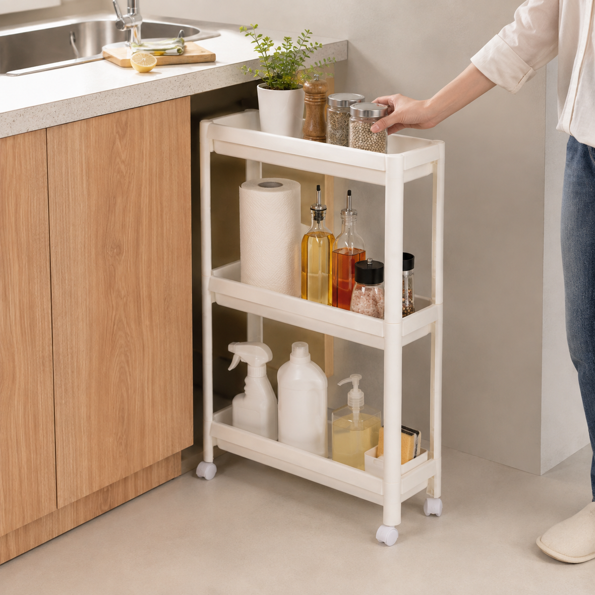 Carrito Auxiliar de Cocina Estrecho con Ruedas para Especias