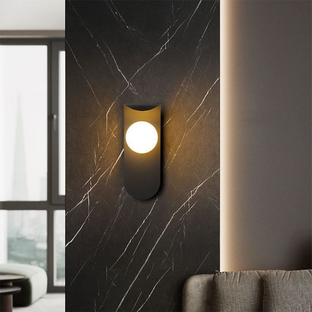 Aplique de Pared Escandinavo con Panel Curvo y Esfera de Luz