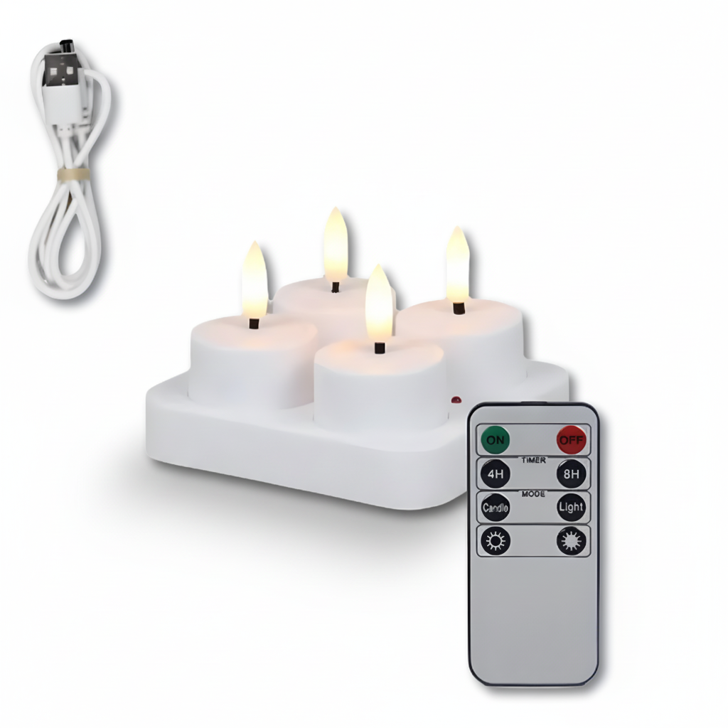 Velas LED sin Llama con Mando y Temporizador Recargables USB