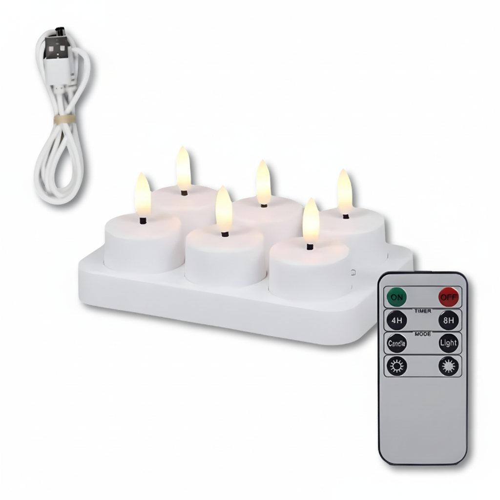 Velas LED sin Llama con Mando y Temporizador Recargables USB