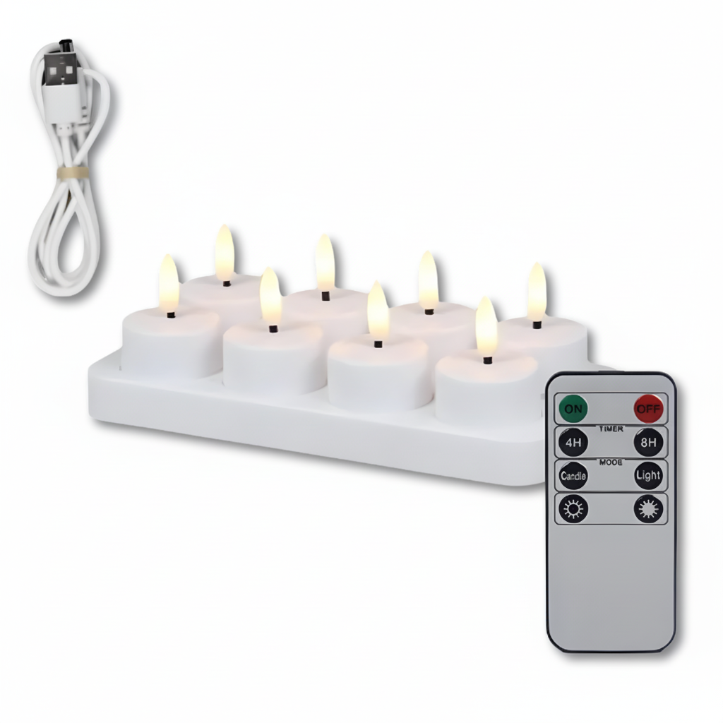 Velas LED sin Llama con Mando y Temporizador Recargables USB
