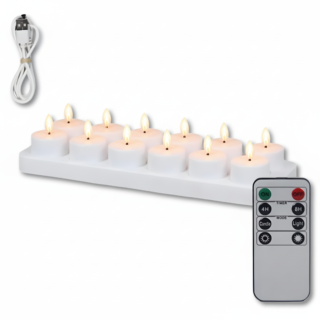 Velas LED sin Llama con Mando y Temporizador Recargables USB