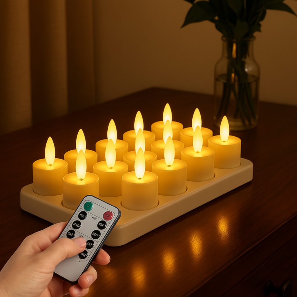 Velas LED sin Llama con Mando y Temporizador Recargables USB