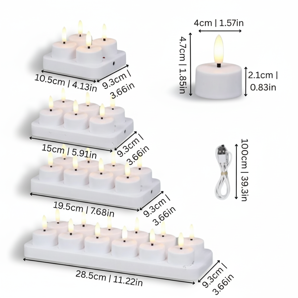 Velas LED sin Llama con Mando y Temporizador Recargables USB