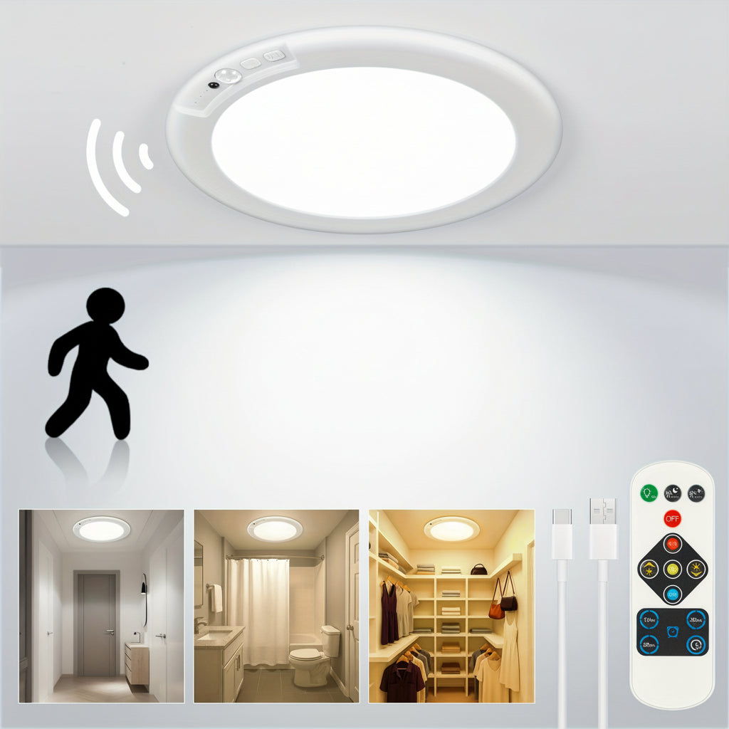 Plafón LED Recargable con Sensor de Movimiento Sin Cables