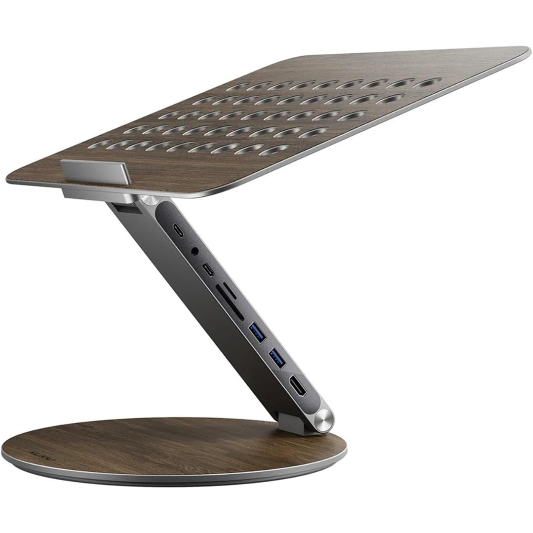 Soporte para Portátil Giratorio con Hub USB-C de Madera