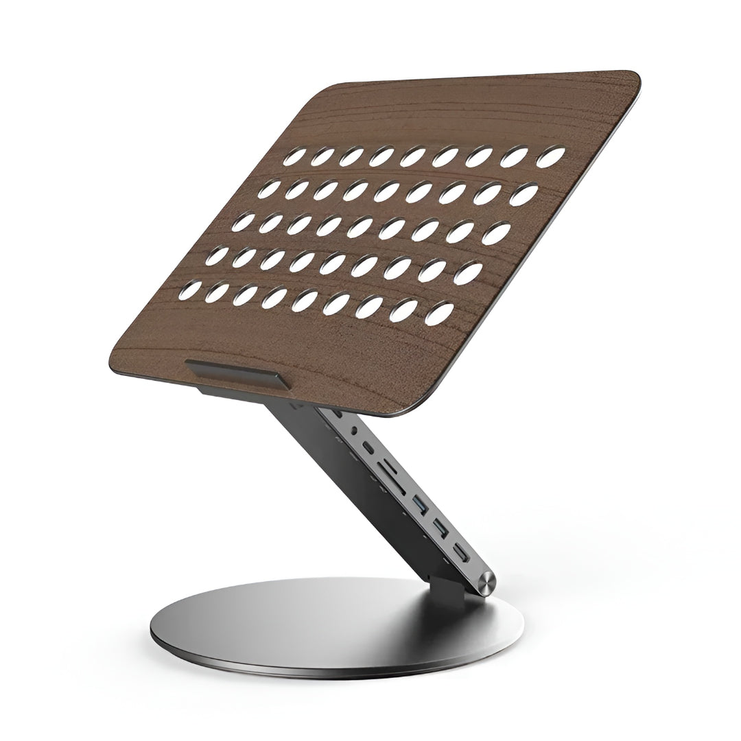 Soporte para Portátil Giratorio con Hub USB-C de Madera
