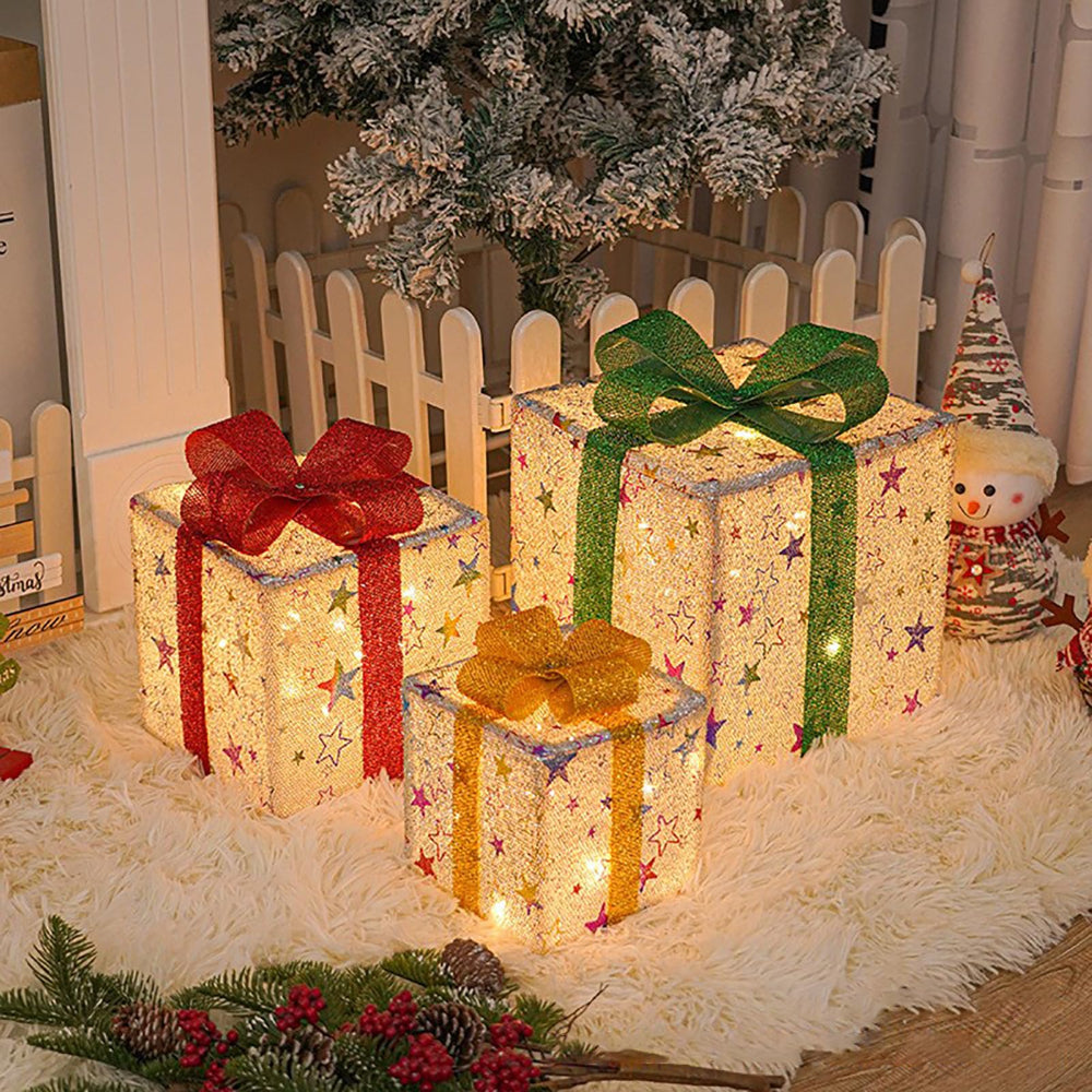 Cajas de Regalo Luminosas LED de Navidad para Jardín Set 3