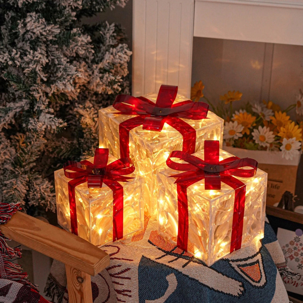 Cajas de Regalo Luminosas LED de Navidad para Jardín Set 3