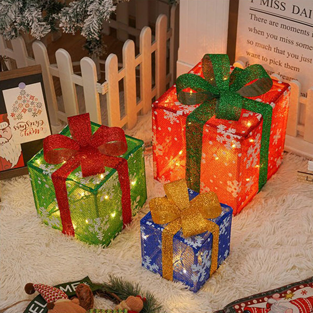 Cajas de Regalo Luminosas LED de Navidad para Jardín Set 3