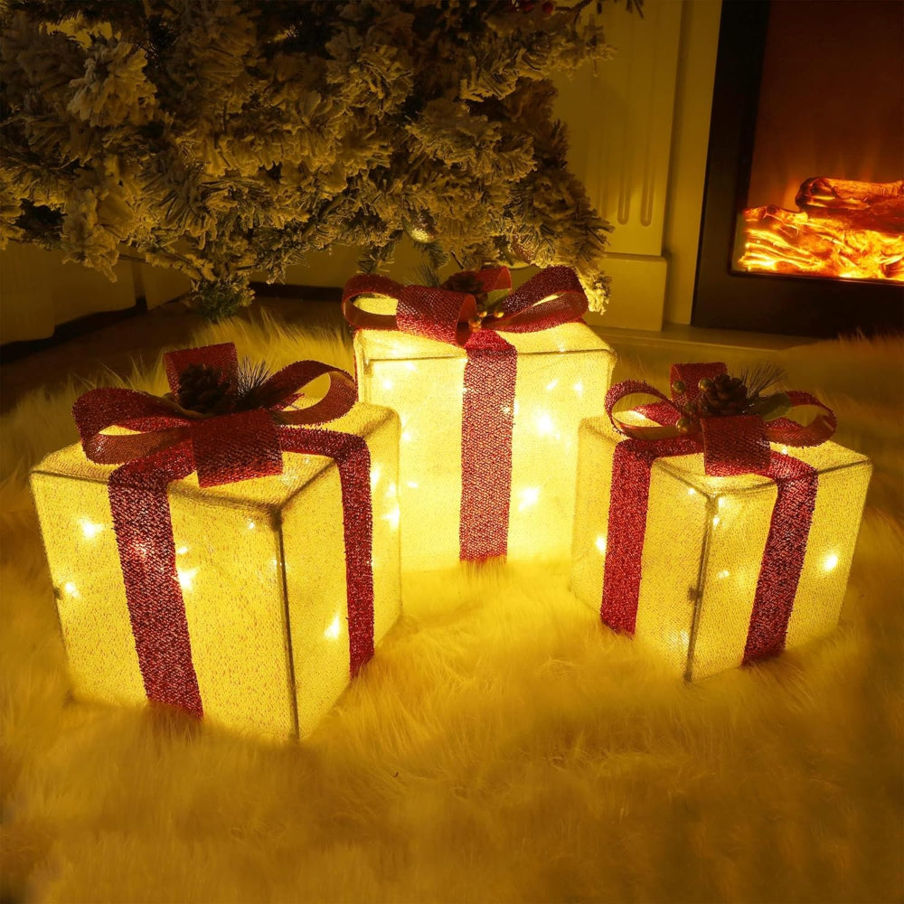 Cajas de Regalo Luminosas LED de Navidad para Jardín Set 3