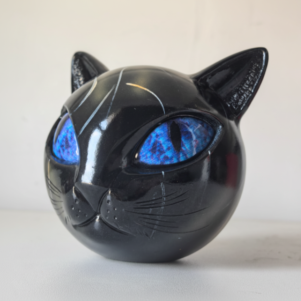 Escultura de Cabeza de Gato Mística de Resina en 5 Colores
