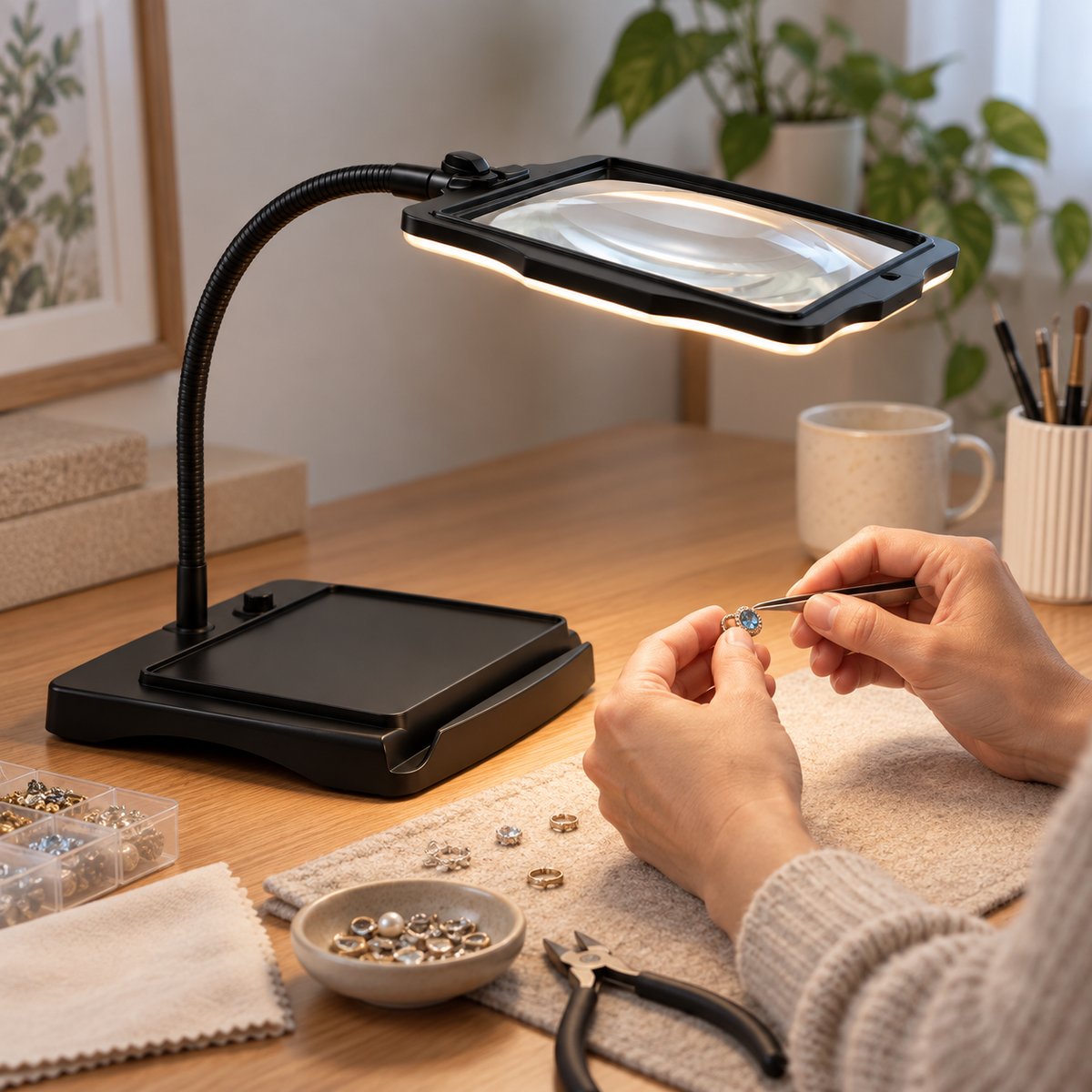 Lámpara de Escritorio LED con Lupa 3X y Brazo Flexible