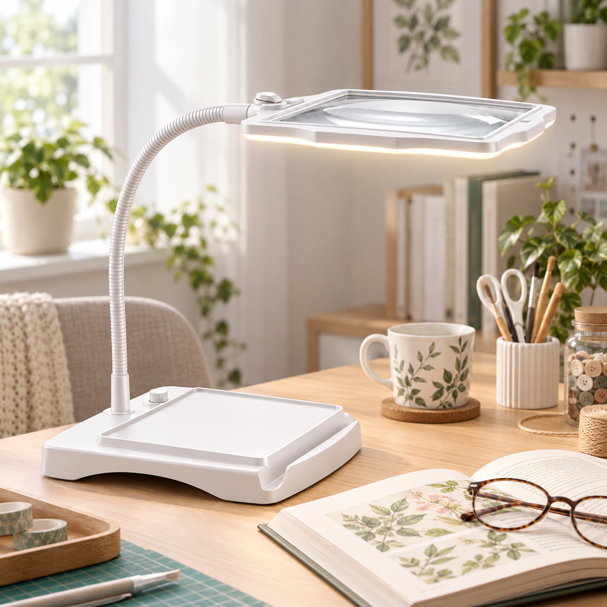 Lámpara de Escritorio LED con Lupa 3X y Brazo Flexible