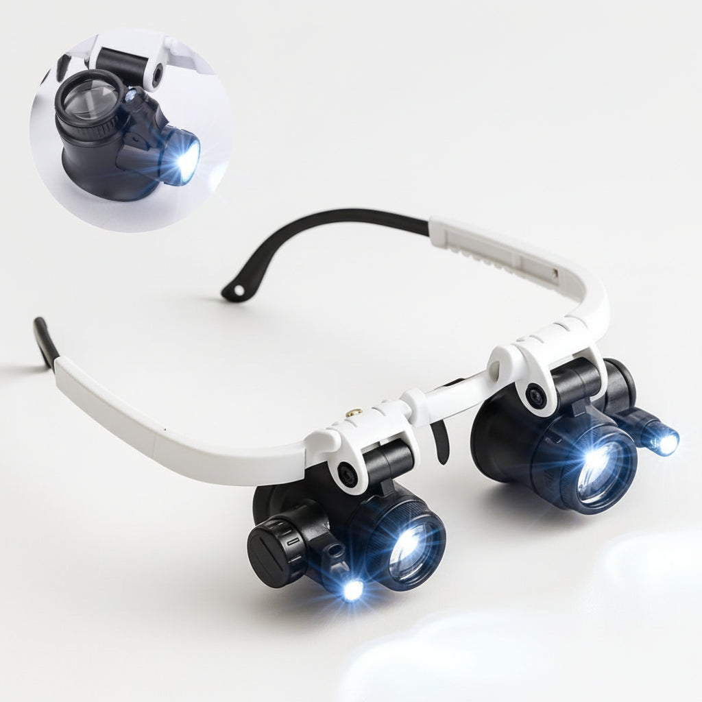 Lupa de Cabeza con Luz LED y Lentes Intercambiables