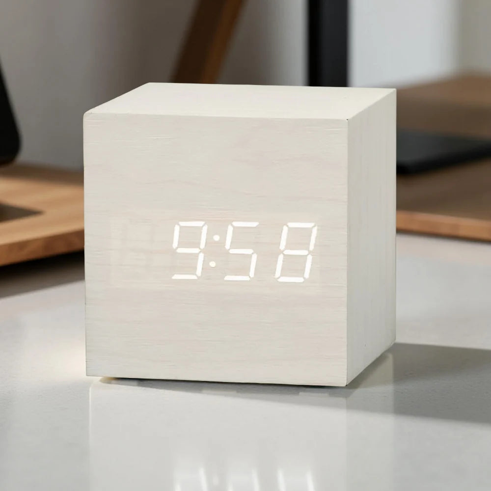 Reloj Despertador Digital Cubo LED con Fecha y Temperatura