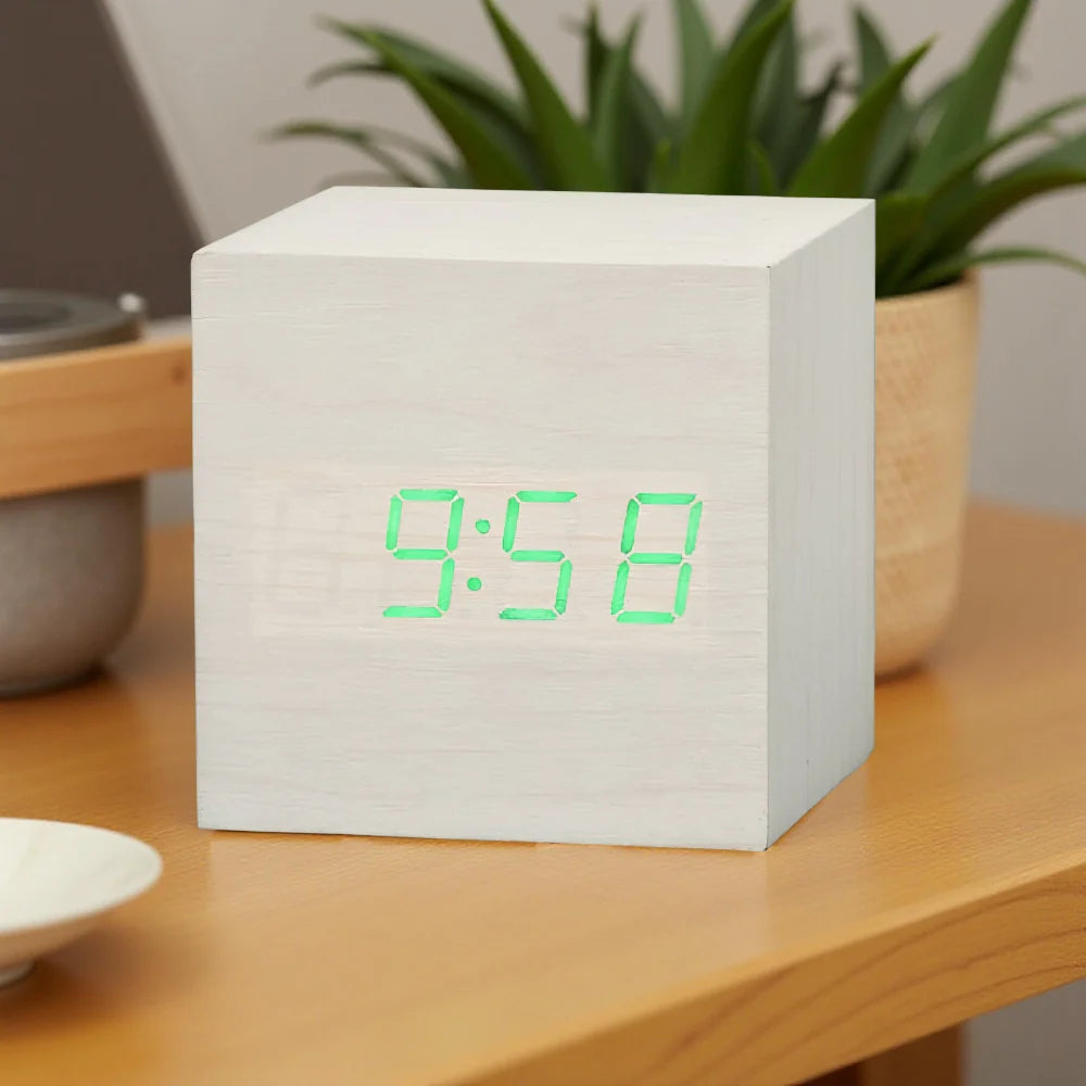 Reloj Despertador Digital Cubo LED con Fecha y Temperatura