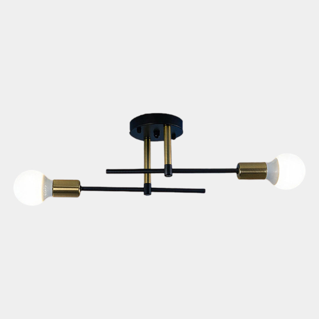 Plafón de Techo Moderno de 2 Luces Negro y Dorado, 60 cm