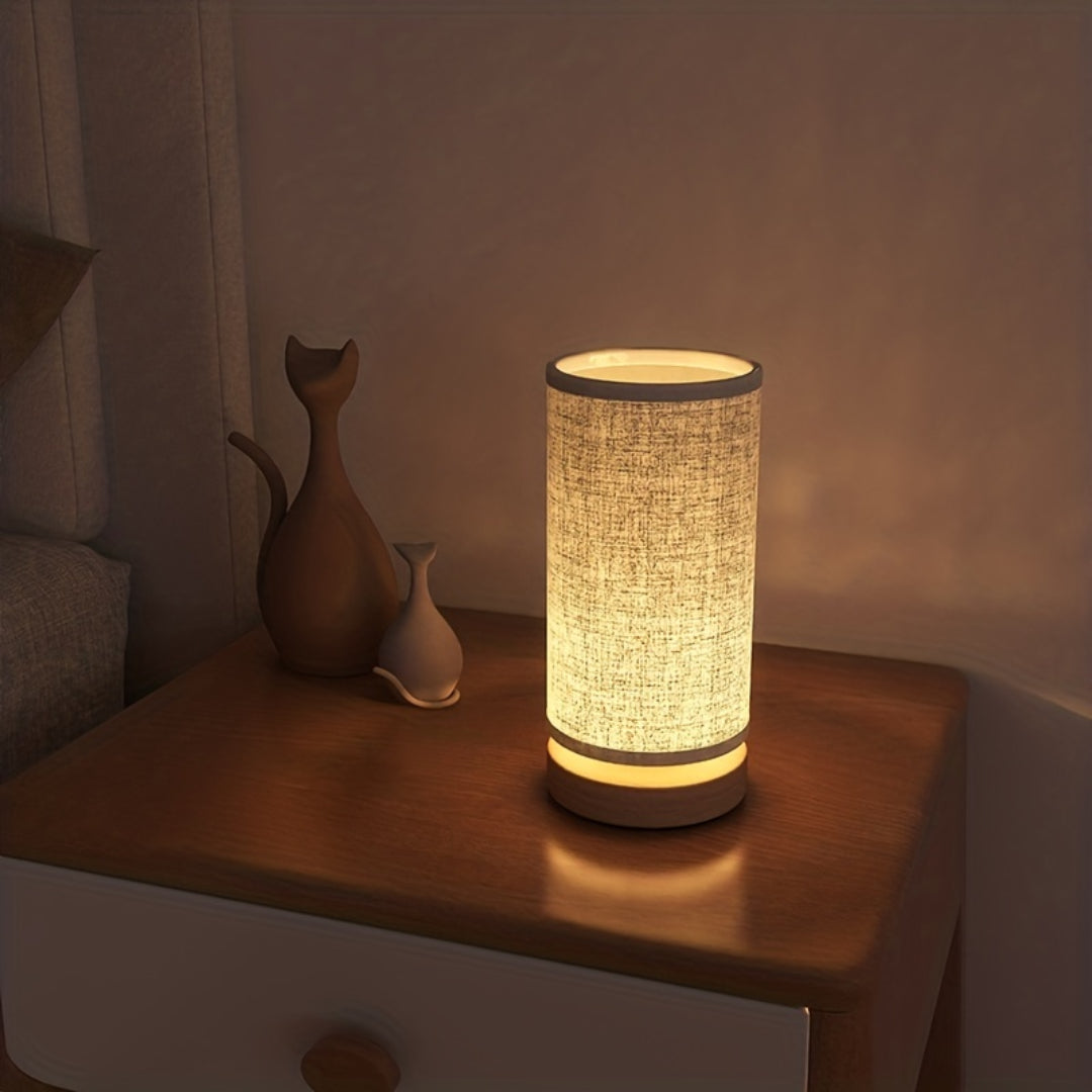 Lámpara de Mesa de Madera con Pantalla de Lino USB Noche