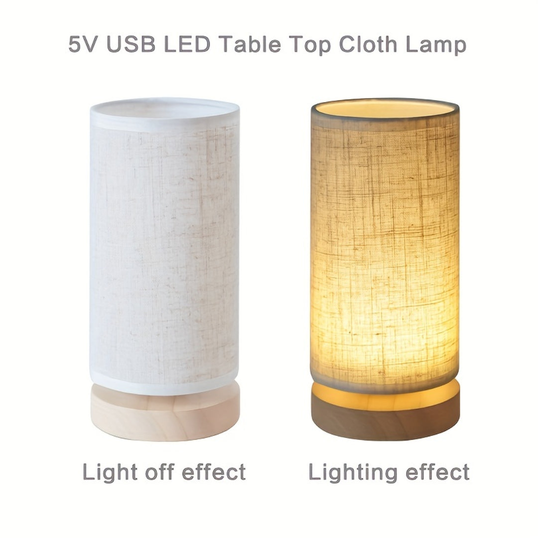 Lámpara de Mesa de Madera con Pantalla de Lino USB Noche