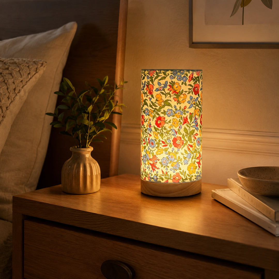 Lámpara de Mesa de Madera con Pantalla de Lino USB Noche