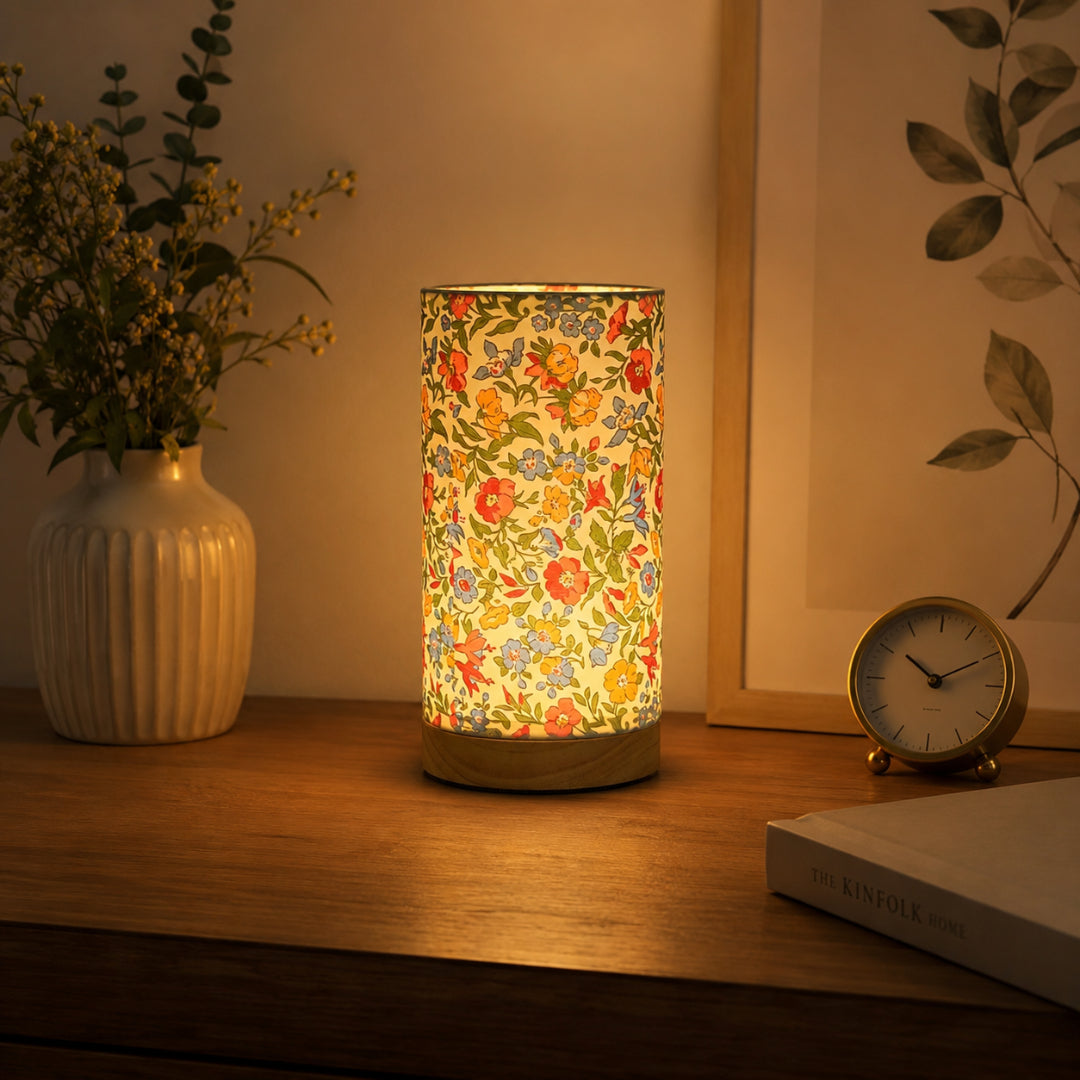Lámpara de Mesa de Madera con Pantalla de Lino USB Noche