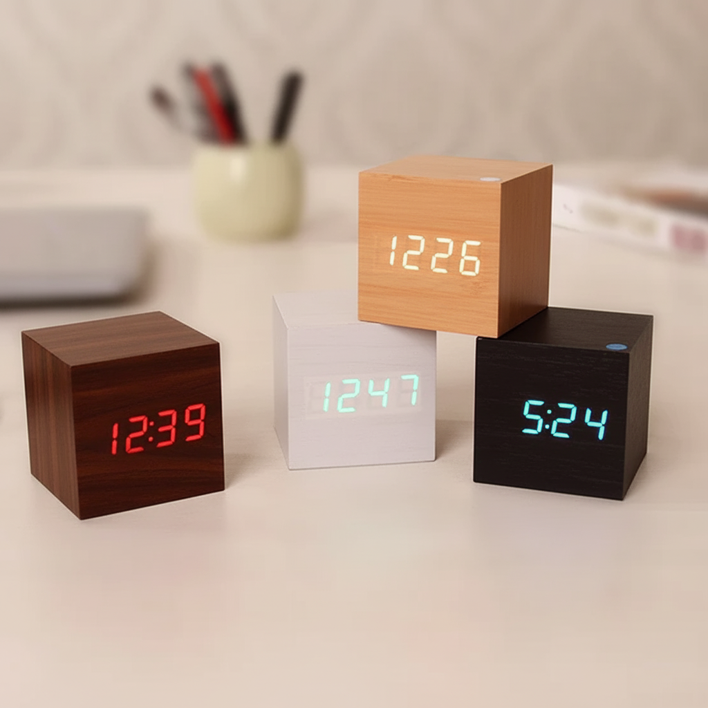 Reloj Despertador Digital Efecto Madera con Pantalla LED