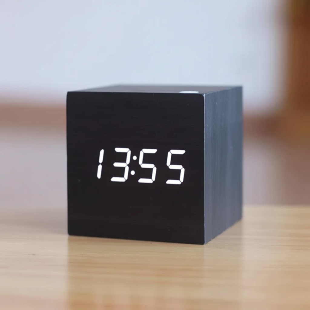 Reloj Despertador Digital Efecto Madera con Pantalla LED