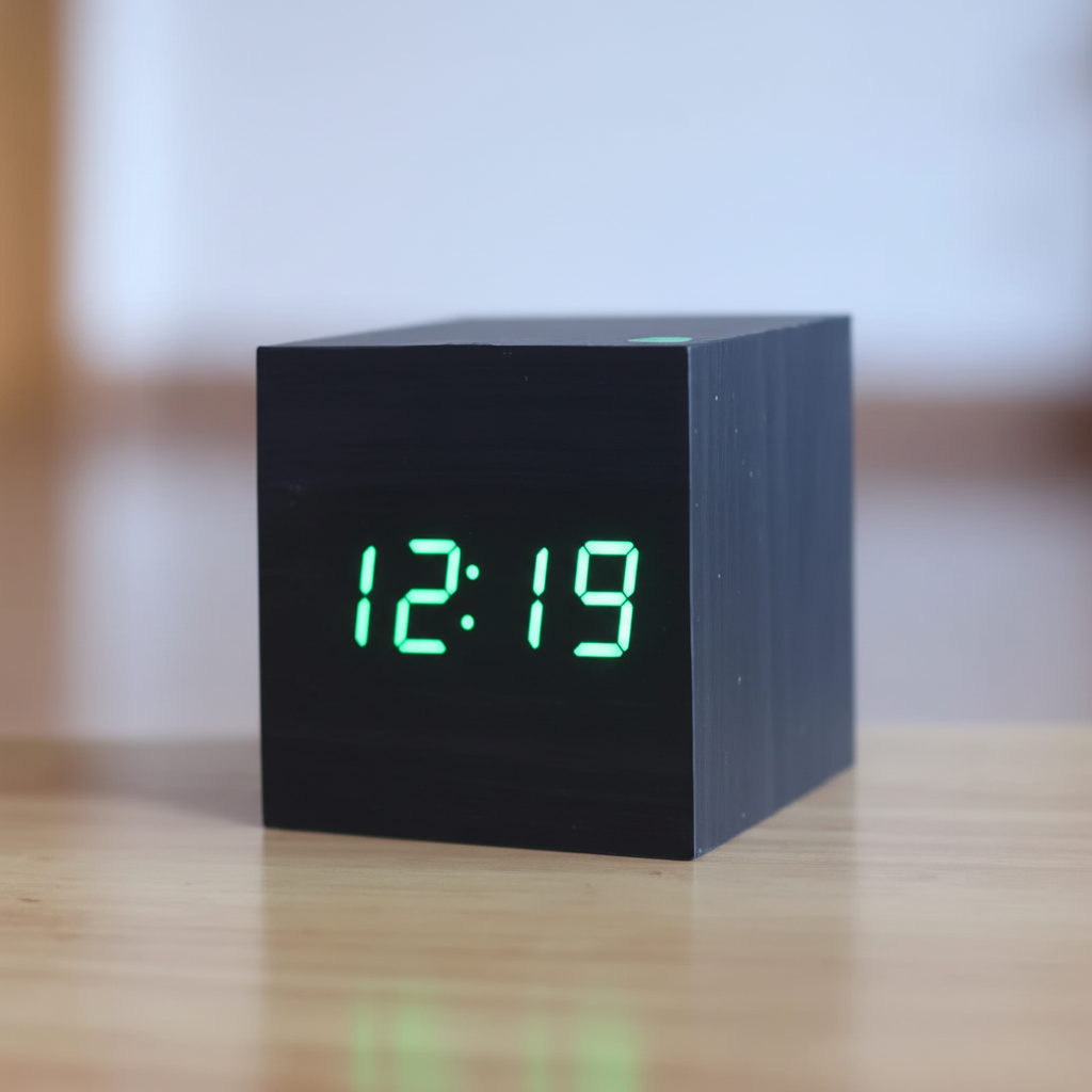 Reloj Despertador Digital Efecto Madera con Pantalla LED
