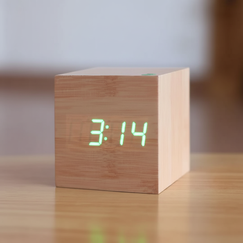Reloj Despertador Digital Efecto Madera con Pantalla LED