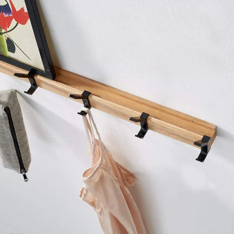 Perchero de Pared Nórdico con Ganchos Dobles Negro y Madera