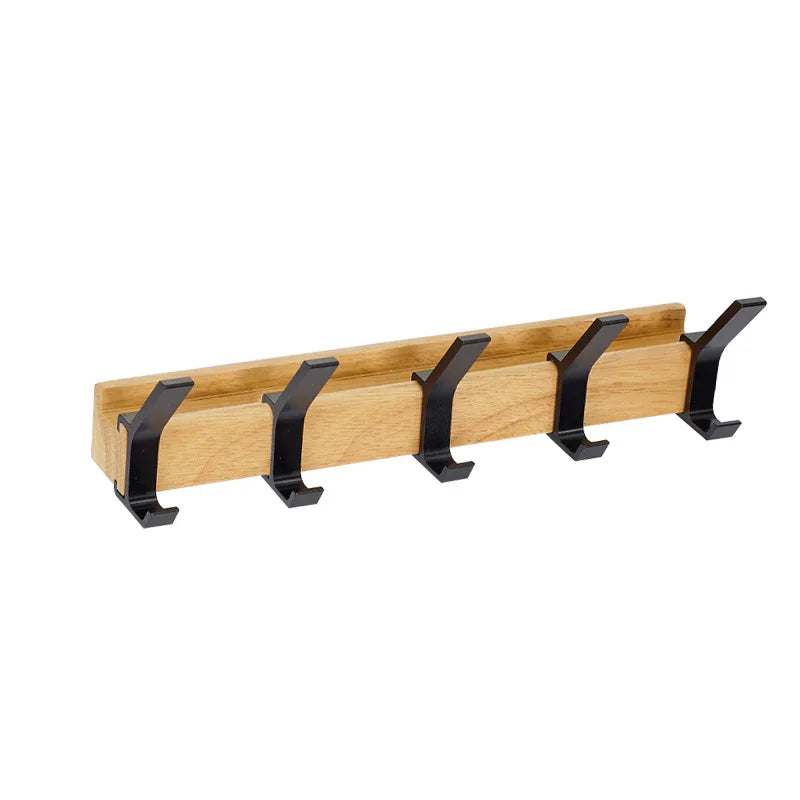 Perchero de Pared Nórdico con Ganchos Dobles Negro y Madera