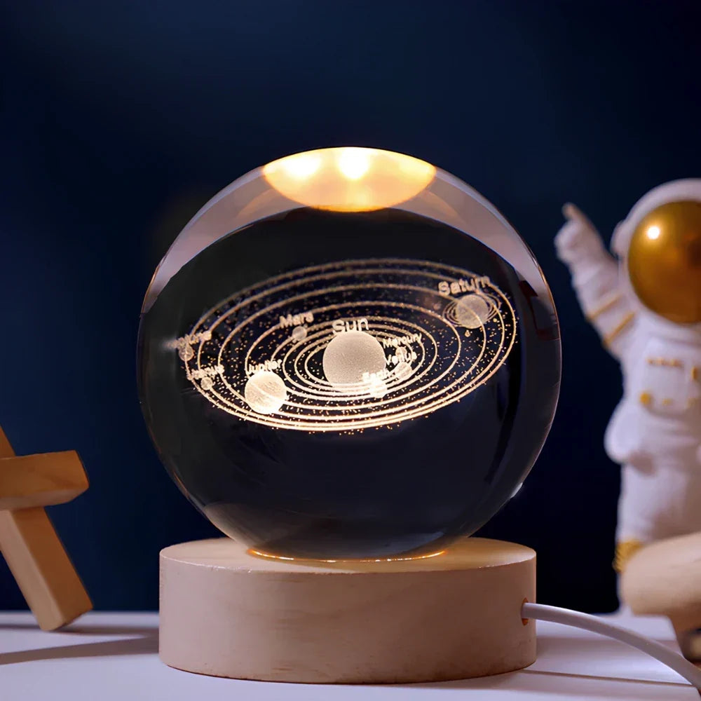 Lámpara Bola de Cristal con Grabado 3D y Luz LED Nocturna