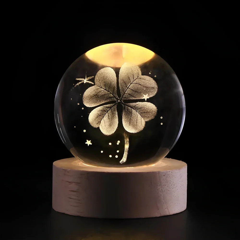 Lámpara Bola de Cristal con Grabado 3D y Luz LED Nocturna