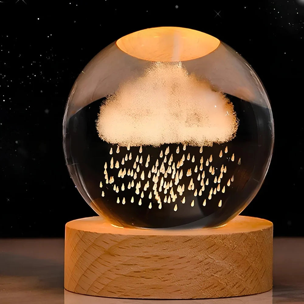 Lámpara Bola de Cristal con Grabado 3D y Luz LED Nocturna