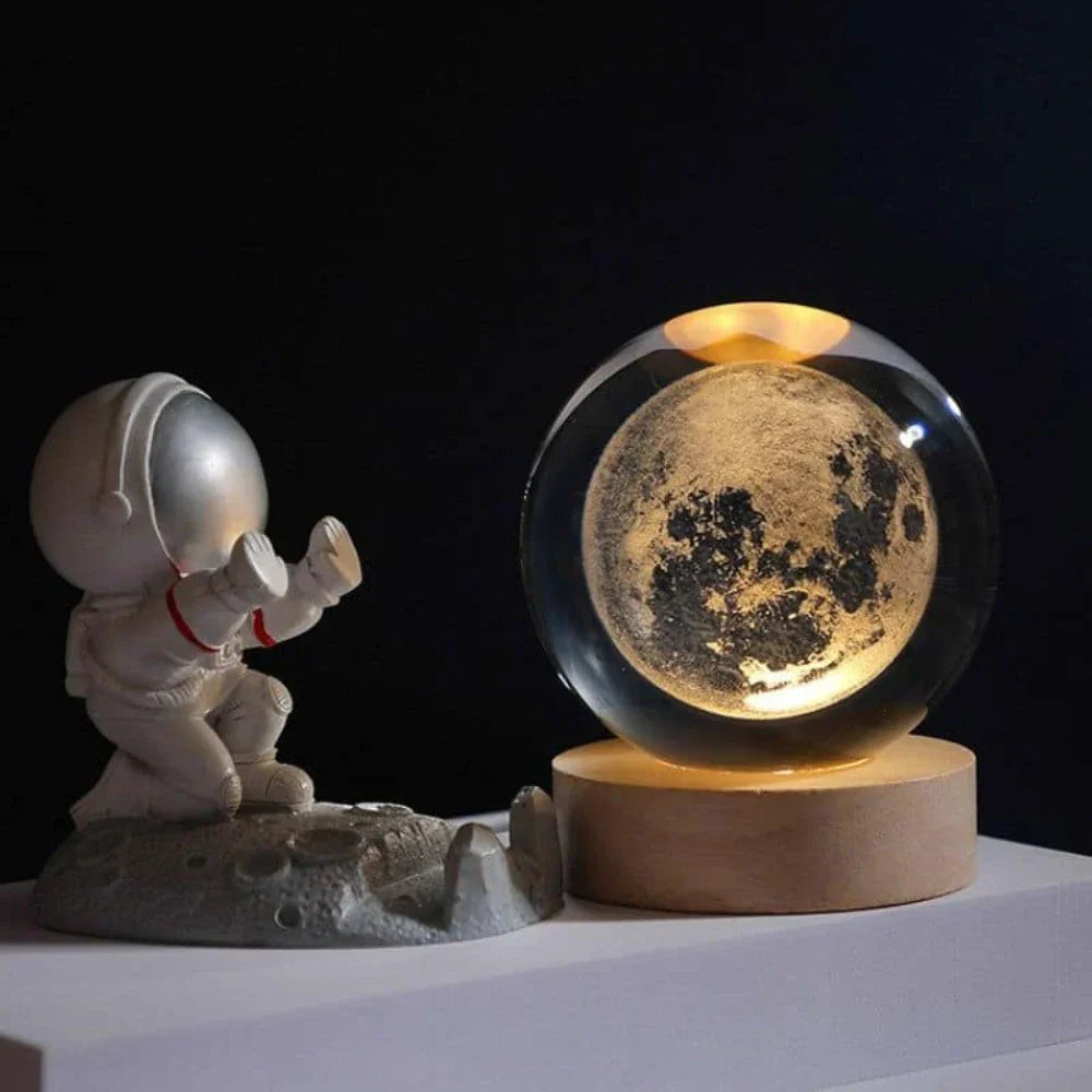 Lámpara Bola de Cristal con Grabado 3D y Luz LED Nocturna
