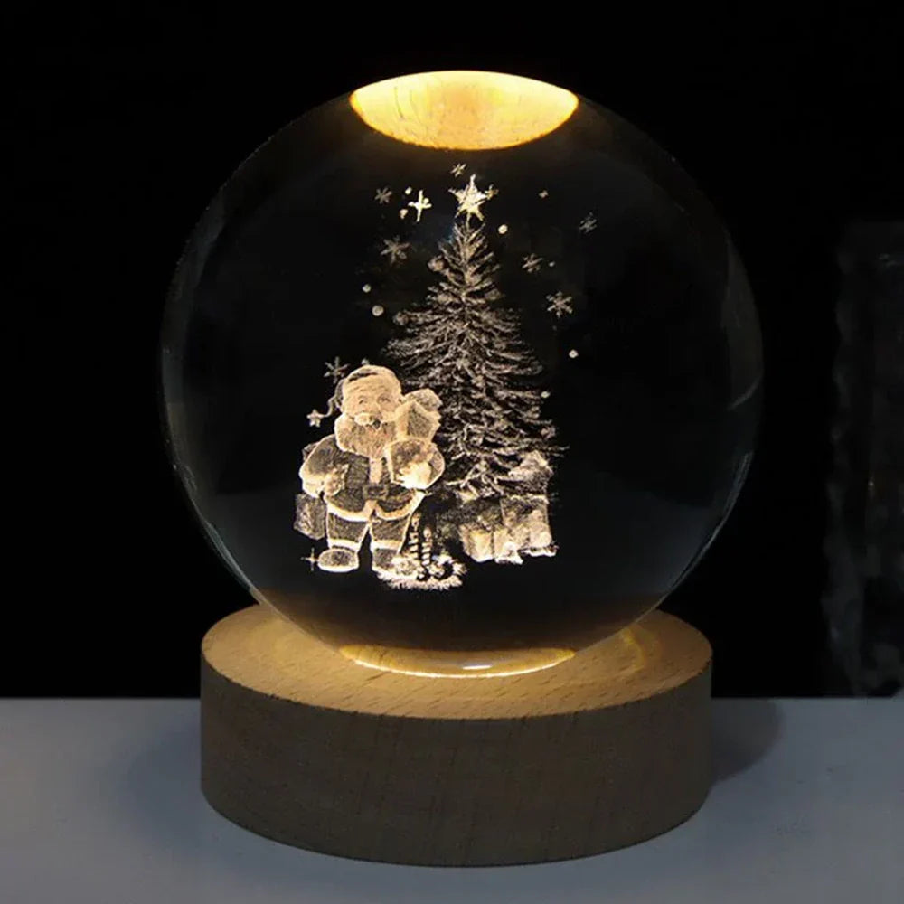 Lámpara Bola de Cristal con Grabado 3D y Luz LED Nocturna
