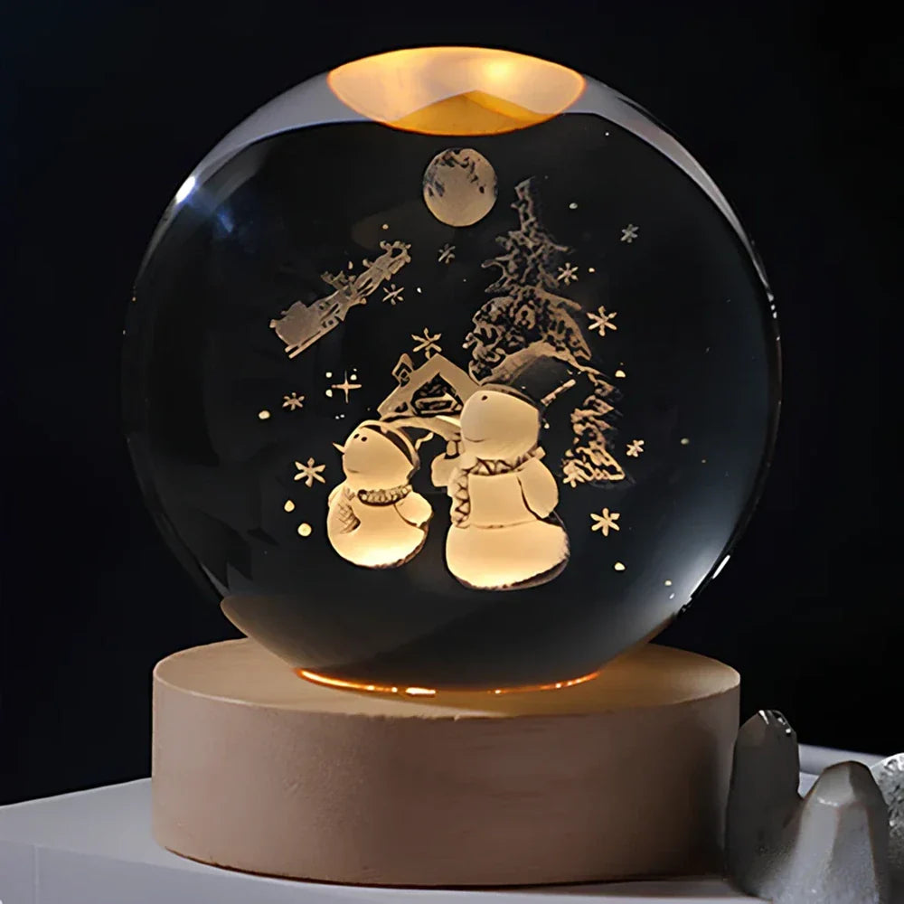 Lámpara Bola de Cristal con Grabado 3D y Luz LED Nocturna