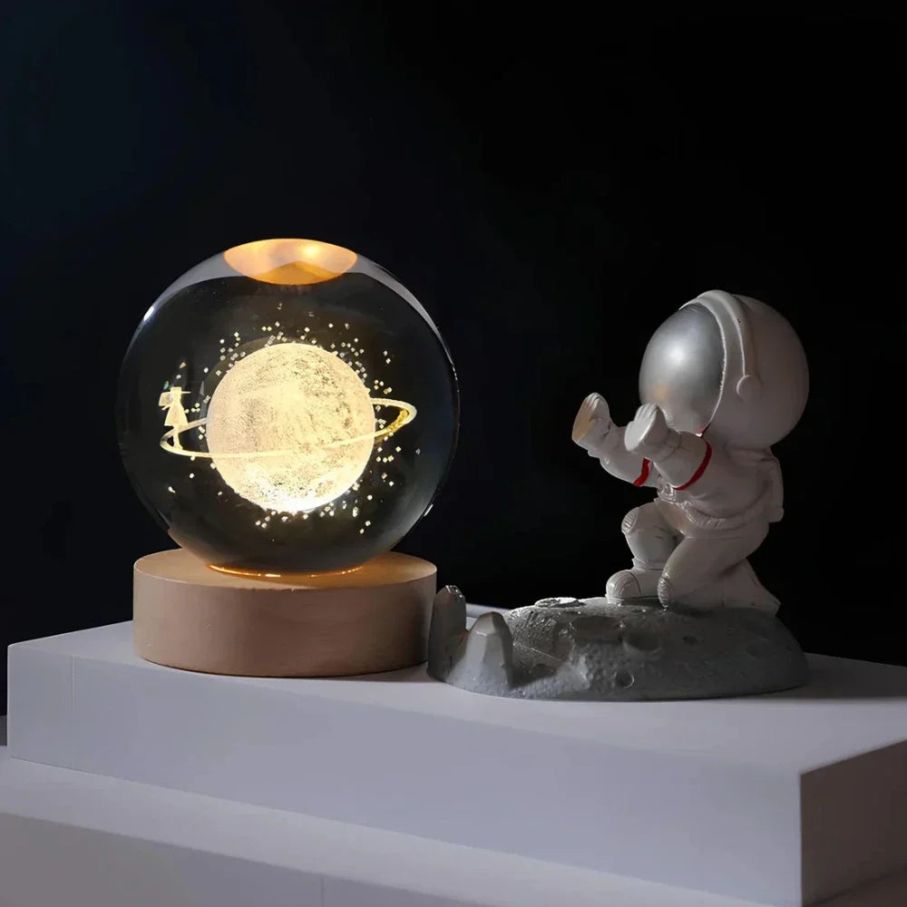 Lámpara Bola de Cristal con Grabado 3D y Luz LED Nocturna