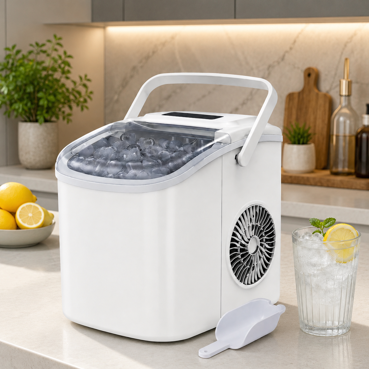 Máquina de Hielo Nugget Compacta Blanca con Enchufe UE