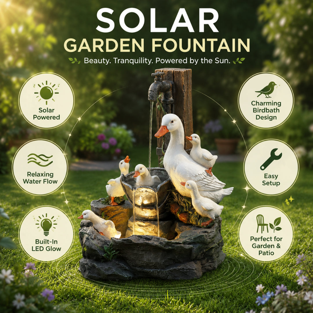 Fuente Solar para Jardín con Bebedero de Pájaros Decorativa