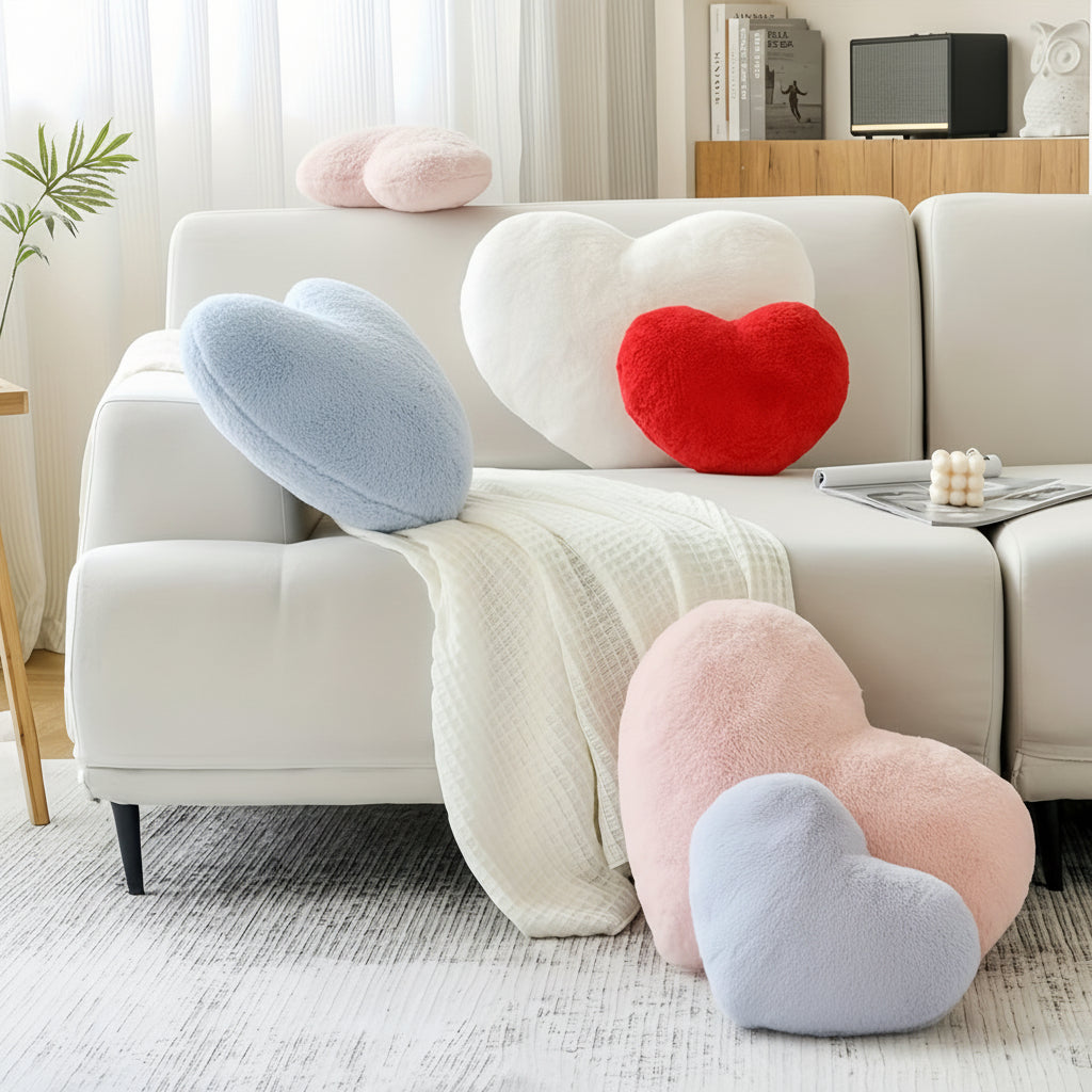Cojín de Corazón de Felpa Suave Decorativo para Sofá y Cama
