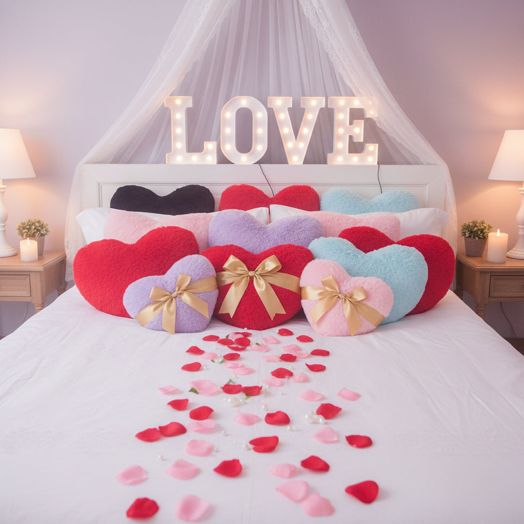 Cojín de Corazón de Felpa Suave Decorativo para Sofá y Cama