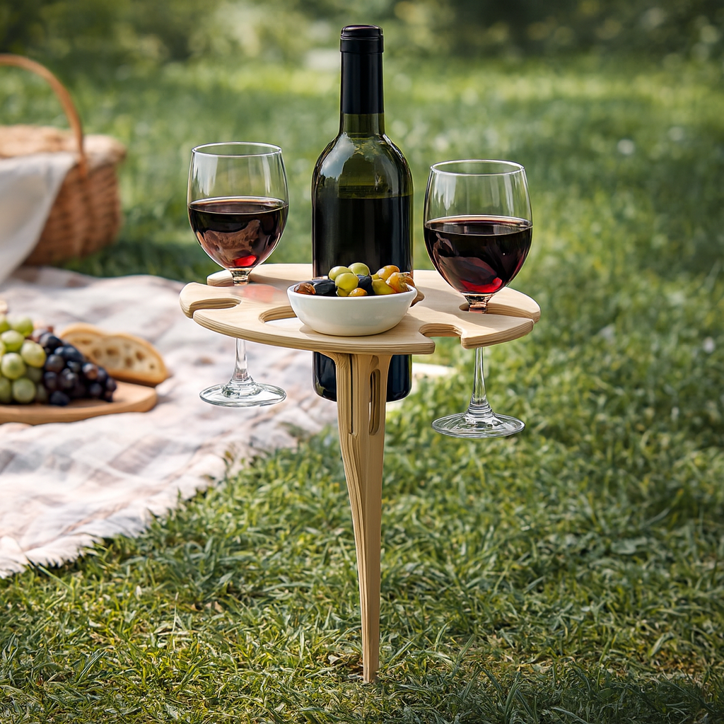 Mesa Auxiliar para Vino con Pincho para Picnic y Jardín